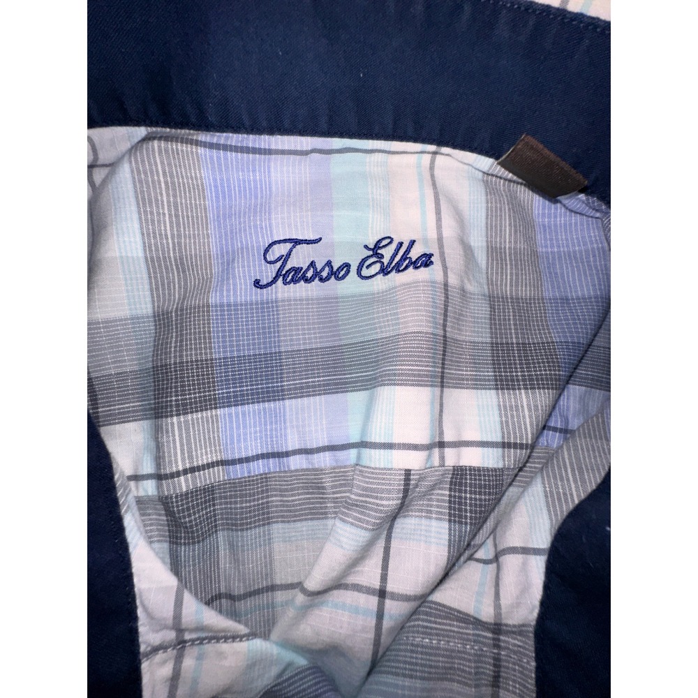 Tasso Elba Mens Plaid Long Sleeve Button Down Shirt Blue Grey White L - Picture 4 of 10